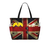ASFgda British Flag Print Beach Bag,Waterproof Sandproof Beach Tote Bag,Large Capacity Lightweight Foldable Zippered Tote