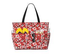 ASFgda Canadian Flag Print Beach Bag,Waterproof Sandproof Beach Tote Bag,Large Capacity Lightweight Foldable Zippered Tote