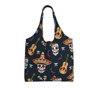 ASFgda Canvas Mexican Skull Print Tote Bag,Reusable Grocery Shopping Bag,Large Capacity Shoulder Bag For Daily Use,Travel,Beach