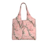 ASFgda Canvas Pink Leaves Camo Print Tote Bag,Reusable Grocery Shopping Bag,Large Capacity Shoulder Bag For Daily Use,Travel,Beach
