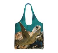 ASFgda Canvas Sea Turtle Print Tote Bag,Reusable Grocery Shopping Bag,Large Capacity Shoulder Bag For Daily Use,Travel,Beach