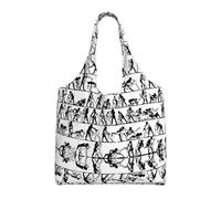 ASFgda Canvas Wrestlers Sports Print Tote Bag,Reusable Grocery Shopping Bag,Large Capacity Shoulder Bag For Daily Use,Travel,Beach