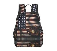 ASFgda Casual American Flag Baseball Print Backpack For Men And Women,Durable,Lightweight Travel Back Pack,Ergonomic Shoulder Straps