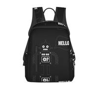 ASFgda Casual Black Robot Print Backpack For Men And Women,Durable,Lightweight Travel Back Pack,Ergonomic Shoulder Straps