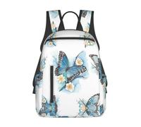 ASFgda Casual Blue Butterfly On Blossom Flower Print Backpack For Men And Women,Durable,Lightweight Travel Back Pack,Ergonomic Shoulder Straps