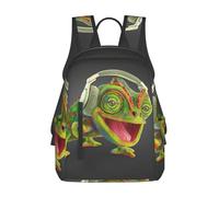 ASFgda Casual Chameleon Listen Music Print Backpack For Men And Women,Durable,Lightweight Travel Back Pack,Ergonomic Shoulder Straps