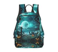 ASFgda Casual Horror Pumpkin Cemetery Print Backpack For Men And Women,Durable,Lightweight Travel Back Pack,Ergonomic Shoulder Straps
