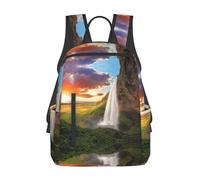 ASFgda Casual Iceland Waterfall River Field Sunset Print Backpack For Men And Women,Durable,Lightweight Travel Back Pack,Ergonomic Shoulder Straps