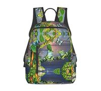 ASFgda Casual Many Frogs Sing On The Branches Summer Butterflies Lake Water Print Backpack For Men And Women,Durable,Lightweight Travel Back Pack,Ergonomic Shoulder Straps