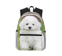 ASFgda Classical Basic Travel Bichon Frise Dog Print Backpack,College School Backpack,Waterproof Casual Daypack For College/Travel/Work