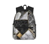 ASFgda Classical Basic Travel Black Marble Texture Gold Print Backpack,College School Backpack,Waterproof Casual Daypack For College/Travel/Work