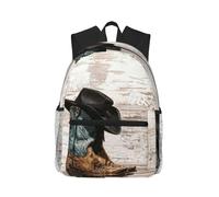 ASFgda Classical Basic Travel Cowboy Hat And Boots Print Backpack,College School Backpack,Waterproof Casual Daypack For College/Travel/Work