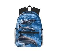 ASFgda Classical Basic Travel Dolphins In The Sea Print Backpack,College School Backpack,Waterproof Casual Daypack For College/Travel/Work
