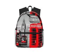 ASFgda Classical Basic Travel England Uk Retro London Telephone Print Backpack,College School Backpack,Waterproof Casual Daypack For College/Travel/Work