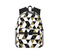 ASFgda Classical Basic Travel Fashion Modern Black White Gold Triangles Print Backpack,College School Backpack,Waterproof Casual Daypack For College/Travel/Work