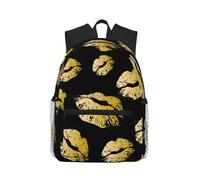 ASFgda Classical Basic Travel Gold Lips Print Backpack,College School Backpack,Waterproof Casual Daypack For College/Travel/Work