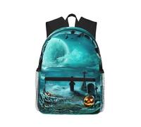 ASFgda Classical Basic Travel Horror Pumpkin Cemetery Print Backpack,College School Backpack,Waterproof Casual Daypack For College/Travel/Work