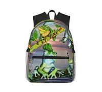 ASFgda Classical Basic Travel Many Frogs Sing On The Branches Summer Butterflies Lake Water Print Backpack,College School Backpack,Waterproof Casual Daypack For College/Travel/Work