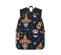 ASFgda Classical Basic Travel Mexican Skull Print Backpack,College School Backpack,Waterproof Casual Daypack For College/Travel/Work