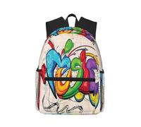 ASFgda Classical Basic Travel Music Graffiti Style Print Backpack,College School Backpack,Waterproof Casual Daypack For College/Travel/Work