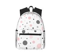 ASFgda Classical Basic Travel Pink Gray White Modern Polka Dot Pattern Print Backpack,College School Backpack,Waterproof Casual Daypack For College/Travel/Work