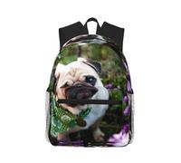 ASFgda Classical Basic Travel Pugs In The Garden Print Backpack,College School Backpack,Waterproof Casual Daypack For College/Travel/Work