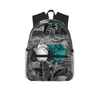 ASFgda Classical Basic Travel Teal Gray Rose Print Backpack,College School Backpack,Waterproof Casual Daypack For College/Travel/Work