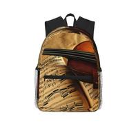 ASFgda Classical Basic Travel Violin And Book Print Backpack,College School Backpack,Waterproof Casual Daypack For College/Travel/Work