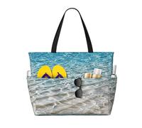 ASFgda Clear Sea Water Print Beach Bag,Waterproof Sandproof Beach Tote Bag,Large Capacity Lightweight Foldable Zippered Tote