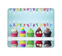 ASFgda Colorful Happy Birthday Cupcakes Print Mouse Pad With Stitched Edge,Comfortable Mouse Pad With Non-Slip Rubber Base For Computer/Cafe/Home/Office