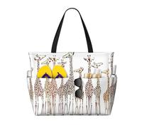 ASFgda Cute Cartoon Funny Giraffes Print Beach Bag,Waterproof Sandproof Beach Tote Bag,Large Capacity Lightweight Foldable Zippered Tote