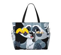 ASFgda Cute Raccoon Print Beach Bag,Waterproof Sandproof Beach Tote Bag,Large Capacity Lightweight Foldable Zippered Tote