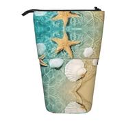 ASFgda Cute Standing Beach Starfish Scallop Print Pencil Case Pen Holder,Telescopic Pencil Bag for School Office Supplies