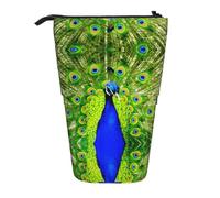 ASFgda Cute Standing Blue Peacock Print Pencil Case Pen Holder,Telescopic Pencil Bag for School Office Supplies