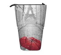 ASFgda Cute Standing Eiffel Tower Paris Street Red Umbrella Print Pencil Case Pen Holder,Telescopic Pencil Bag for School Office Supplies