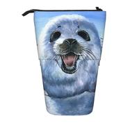 ASFgda Cute Standing Harp Seal Painting Wallpaper Print Pencil Case Pen Holder,Telescopic Pencil Bag for School Office Supplies