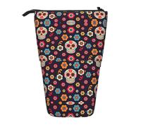 ASFgda Cute Standing Mexican Skull Print Pencil Case Pen Holder,Telescopic Pencil Bag for School Office Supplies