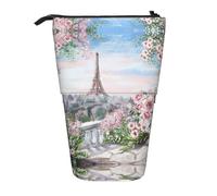 ASFgda Cute Standing Paris Eiffel Tower with Flowers Print Pencil Case Pen Holder,Telescopic Pencil Bag for School Office Supplies