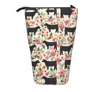 ASFgda Cute Standing Pink Flower Show Steer Cows Cattle Print Pencil Case Pen Holder,Telescopic Pencil Bag for School Office Supplies