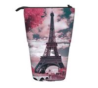 ASFgda Cute Standing Pink Landscape Eiffel Tower Print Pencil Case Pen Holder,Telescopic Pencil Bag for School Office Supplies