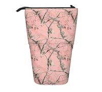 ASFgda Cute Standing Pink Leaves Camo Print Pencil Case Pen Holder,Telescopic Pencil Bag for School Office Supplies