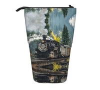 ASFgda Cute Standing Steam Train Print Pencil Case Pen Holder,Telescopic Pencil Bag for School Office Supplies