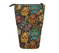 ASFgda Cute Standing Sugar Skulls Print Print Pencil Case Pen Holder,Telescopic Pencil Bag for School Office Supplies