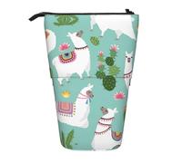 ASFgda Cute Standing Tropical Llama Alpaca Cactus Flower Print Pencil Case Pen Holder,Telescopic Pencil Bag for School Office Supplies