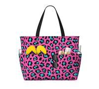 ASFgda Cute Turquoise Leopard Print Beach Bag,Waterproof Sandproof Beach Tote Bag,Large Capacity Lightweight Foldable Zippered Tote