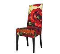 ASFgda Dining Beautiful Red Poppy Flower Print Chair Cover,Stretch Kitchen Chair Cover,Washable Dining Seat Covers,Suitable For Home, Hotel,Banque