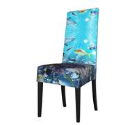 ASFgda Dining Colorful 3d Nature Scenic Of Sea Underwater Of Tropical Fishes Print Chair Cover,Stretch Kitchen Chair Cover,Washable Dining Seat Covers,Suitable For Home, Hotel,Banque