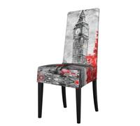 ASFgda Dining Red London Street Print Chair Cover,Stretch Kitchen Chair Cover,Washable Dining Seat Covers,Suitable For Home, Hotel,Banque