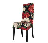 ASFgda Dining Skull Rose-Red Print Chair Cover,Stretch Kitchen Chair Cover,Washable Dining Seat Covers,Suitable For Home, Hotel,Banque