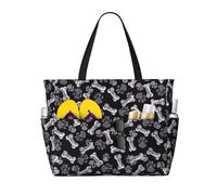 ASFgda Dog Puppy Paw Print Beach Bag,Waterproof Sandproof Beach Tote Bag,Large Capacity Lightweight Foldable Zippered Tote